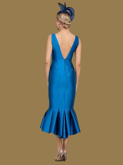 Dress Two Piece Mermaid Formal Wedding Guest Elegant Jewel Neck Tea Length Satin Half Sleeve With Buttons Derby Dress Race Day Dress Mother of the Bride Dress
