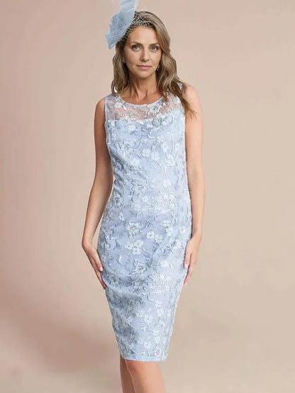 Dress Two Piece Sheath Elegant Jewel Neck Knee Length Lace Chiffon 3/4 Length Sleeve Wrap Included Dresses With Lace Mother of the Bride Dress