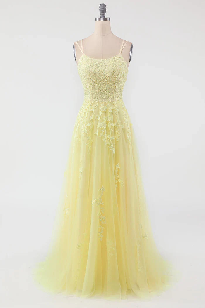 Dress Two Spaghetti Straps Purple Tulle Party Dress With Appliques Prom Dress