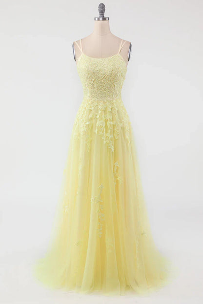 Dress Two Spaghetti Straps Purple Tulle Party Dress With Appliques Prom Dress