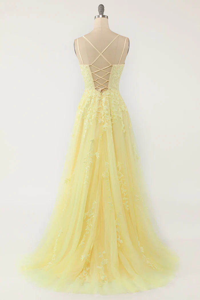 Dress Two Spaghetti Straps Purple Tulle Party Dress With Appliques Prom Dress