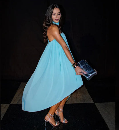 Dress Unique A Line Strapless Blue Chiffon Short Long Prom Dress Evening Dress Party Dress