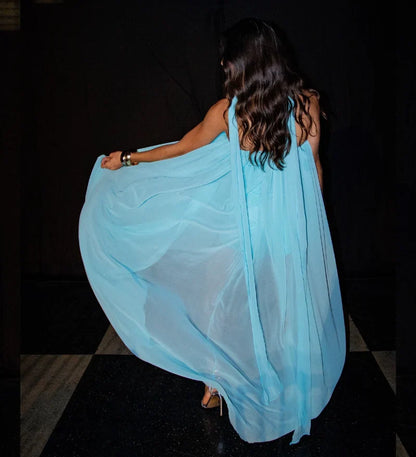 Dress Unique A Line Strapless Blue Chiffon Short Long Prom Dress Evening Dress Party Dress