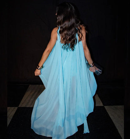 Dress Unique A Line Strapless Blue Chiffon Short Long Prom Dress Evening Dress Party Dress