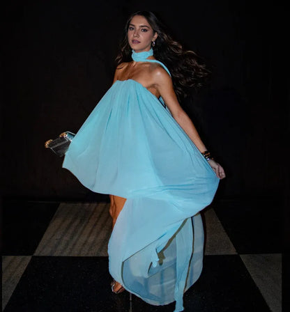 Dress Unique A Line Strapless Blue Chiffon Short Long Prom Dress Evening Dress Party Dress