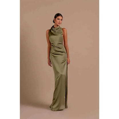 Dress Unique Halter Pleats Backless Long Dresses Formal Party Dress