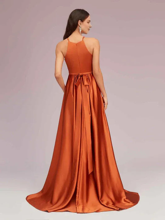 Dress Unique High Low Halter Satin Party Dresses Spaghetti Straps Sleeveless Prom Dress For Women