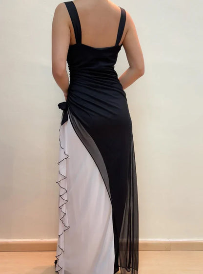 Dress Unique Sheath Wide Strap Black White Chiffon Prom Dress Evening Dress Party Dress