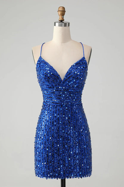 Dress Unique Sparkly Green Tight Sequins Short Homecoming Dress Lace Up Back Party Dress