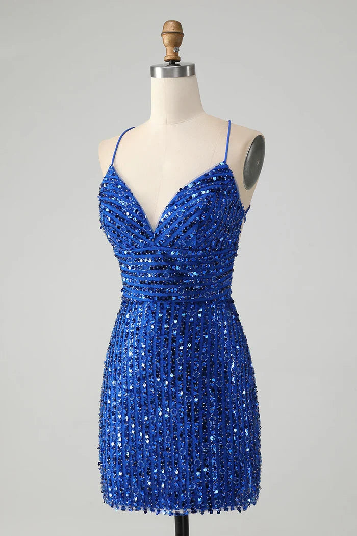Dress Unique Sparkly Green Tight Sequins Short Homecoming Dress Lace Up Back Party Dress