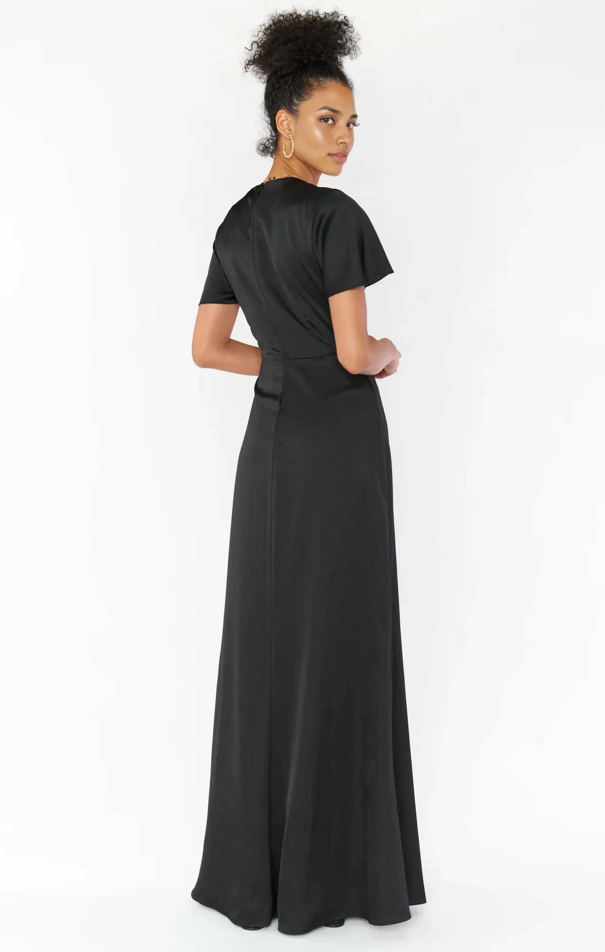 Dress V Neck Sage Short Sleeve Maxi Dress Column Satin Solid Color Full Coverage Simple Prom Dress