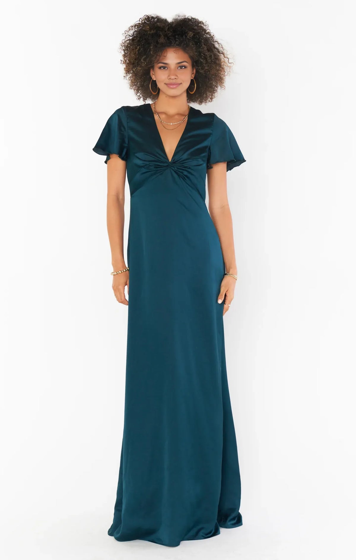 Dress V Neck Sage Short Sleeve Maxi Dress Column Satin Solid Color Full Coverage Simple Prom Dress