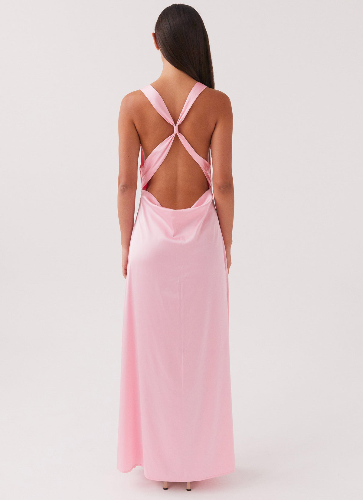 Dress V Neck Maxi Dress Sheath Sleeveless Pink Satin Backless Prom Dress