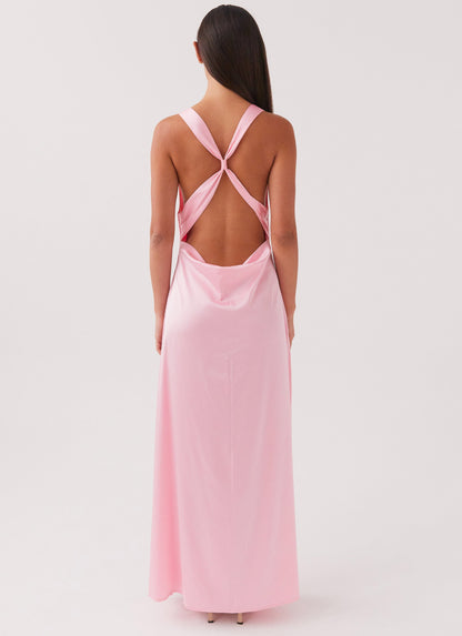 Dress V Neck Maxi Dress Sheath Sleeveless Pink Satin Backless Prom Dress