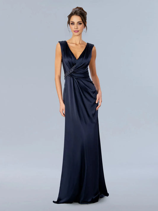 Dress V Neck V Back Sleeveless Mermaid/Trumpet Mother of the Bride Dress Navy Floor Length Prom Dress