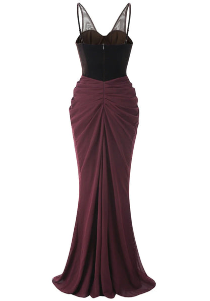 Dress Velvet Bustier Draped Maxi Dress Brown Sleeveless Regular Straps Mermaid/Trumpet Prom Dress