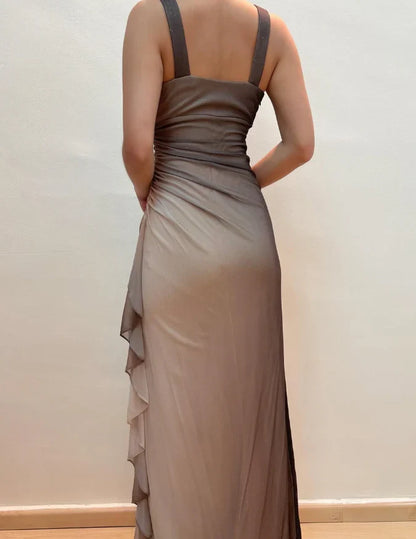 Dress Vintage Mermaid Halter Rhinestone Grey Ombre Chiffon Prom Dress Evening Dress Party Dress
