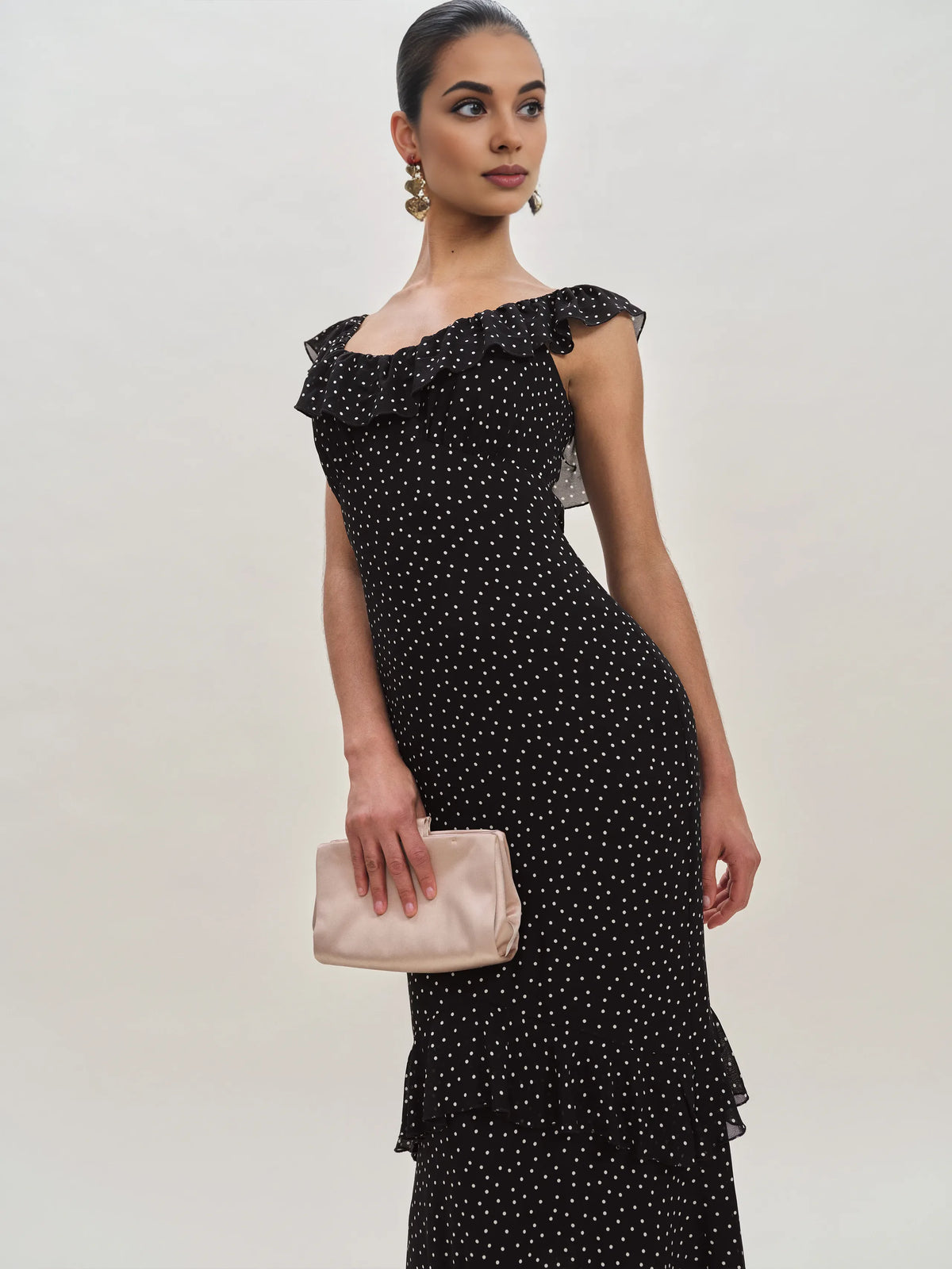 Dress Vintage Round Neck Cap Sleeve Mermaid Prom Dress Maxi Dress Sheath Backless Polka Dots Evening Dress