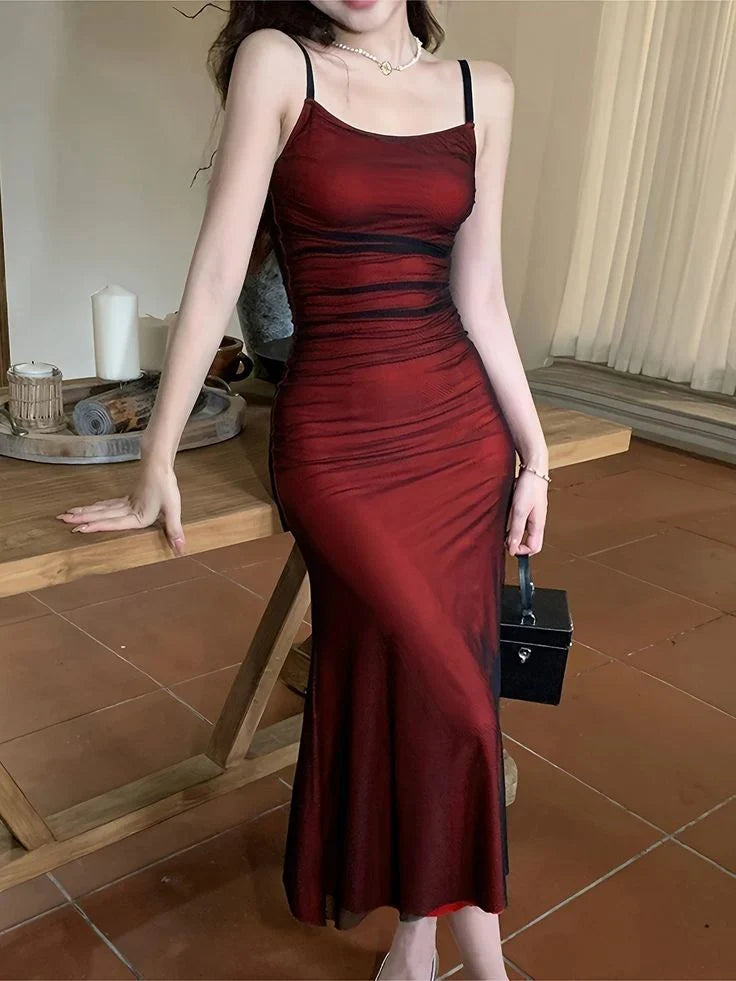 Dress Vintage Spaghetti Strap Midi Prom Dress Mermaid Sleeveless Party Dress