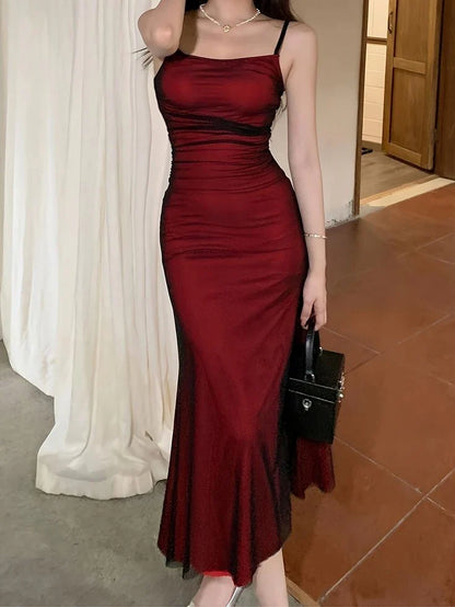 Dress Vintage Spaghetti Strap Midi Prom Dress Mermaid Sleeveless Party Dress