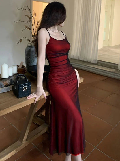 Dress Vintage Spaghetti Strap Midi Prom Dress Mermaid Sleeveless Party Dress