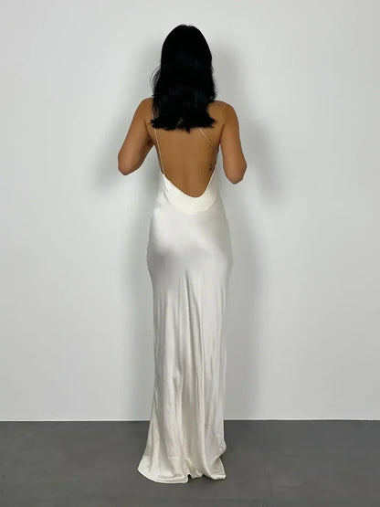 Dress White Spaghetti Straps Sleeveless Prom Dress Cowl Neck Pleated Floor Length Evening Dress