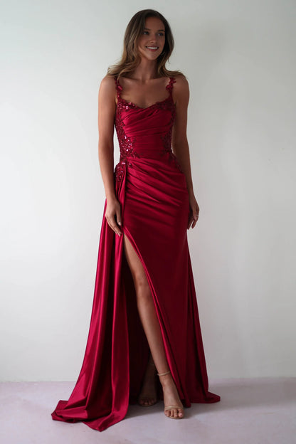 Dress Wide Straps Evening Dress Zipper Up Sleeveless Sequins Party Dress Prom Dress With Hight Slit
