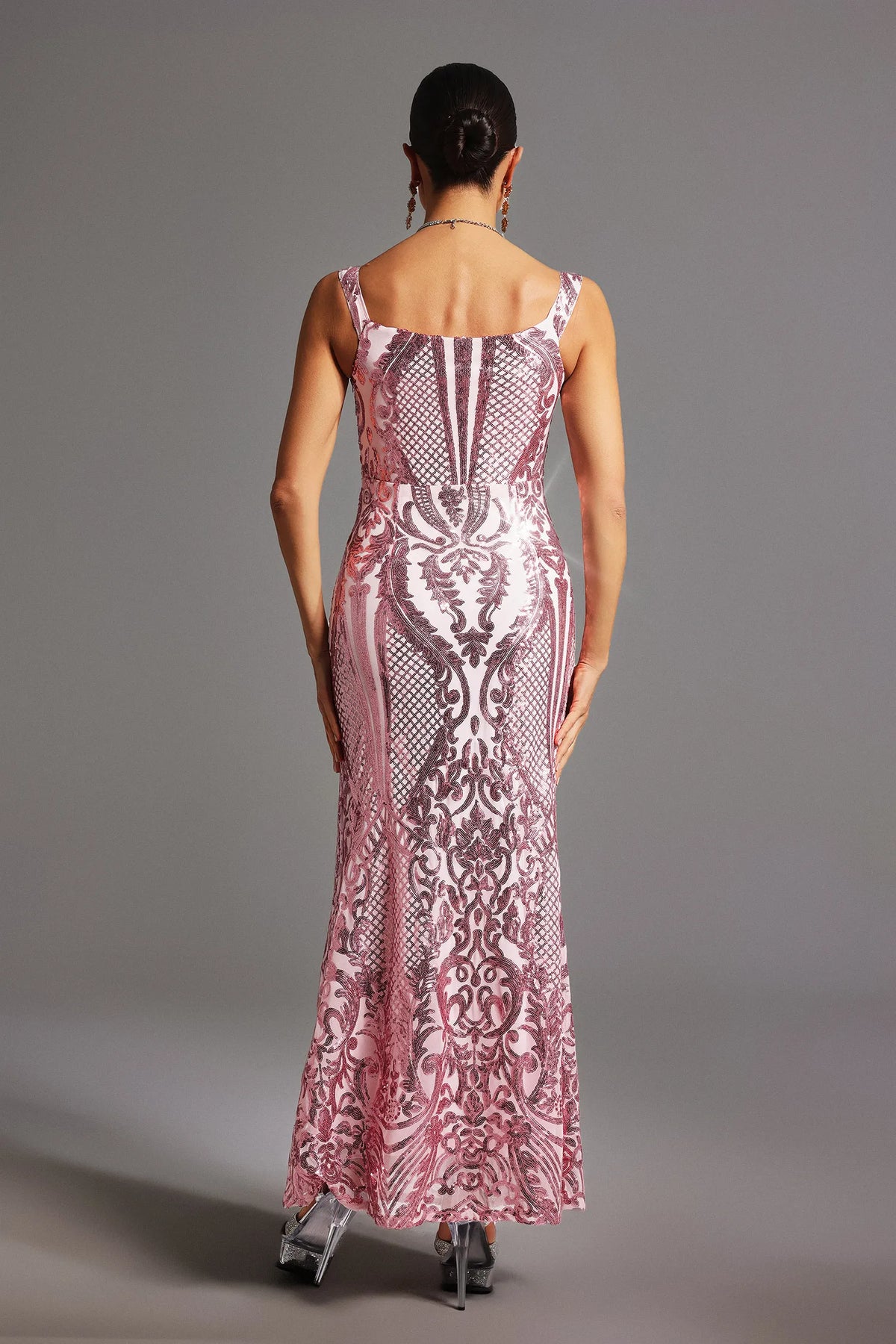 Dress Wide Straps Off-the-Shoulder V-Neck Sexy Slit Maxi Dress Sequins Ankle Length Prom Dress