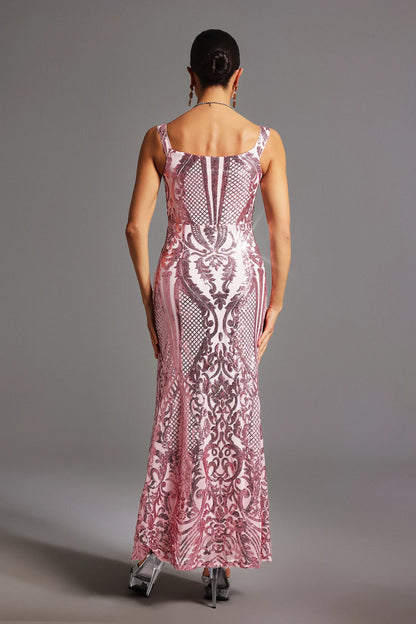 Dress Wide Straps Off-the-Shoulder V-Neck Sexy Slit Maxi Dress Sequins Ankle Length Prom Dress