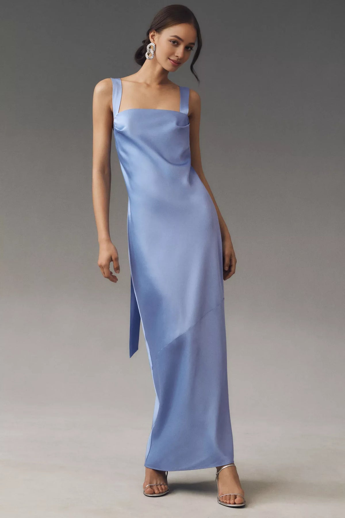 Dress Wide Straps Sheath Maxi Dress Sleeveless Prom Dress Open Back Square Neck Bridesmaid Dress