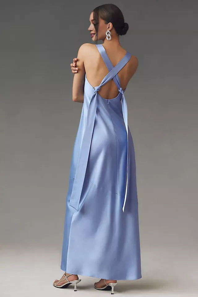 Dress Wide Straps Sheath Maxi Dress Sleeveless Prom Dress Open Back Square Neck Bridesmaid Dress