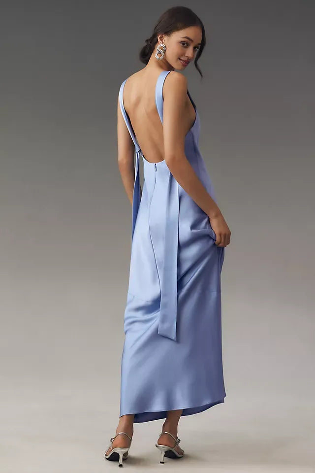 Dress Wide Straps Sheath Maxi Dress Sleeveless Prom Dress Open Back Square Neck Bridesmaid Dress