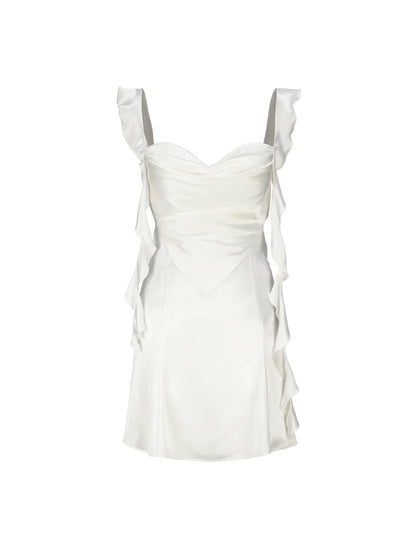 Dress Wide Straps Strapless Sleeveless Homecoming Dress Open Back White Mini Dress