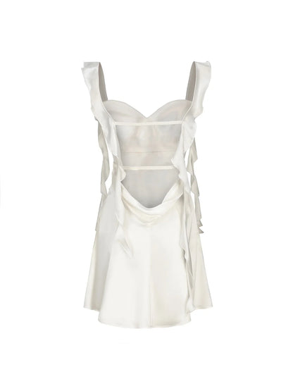 Dress Wide Straps Strapless Sleeveless Homecoming Dress Open Back White Mini Dress