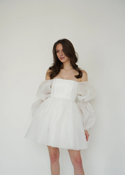 Dress With Long Sleeves Rehearsal Dinner Dress Elegant Dress Bridal Dress Engagement Dress Short Wedding Dress