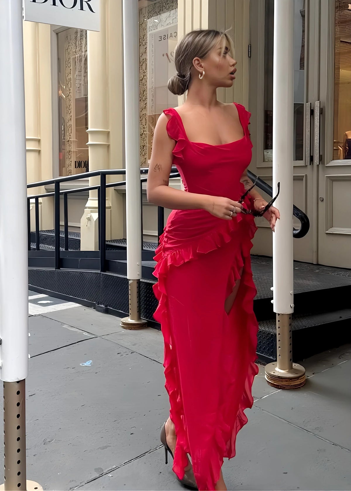 Dress Women's Sexy Sleeveless High Slit Bodycon Maxi Dress Summer Backless Irregular Ruffle Tassel Party Club Dress
