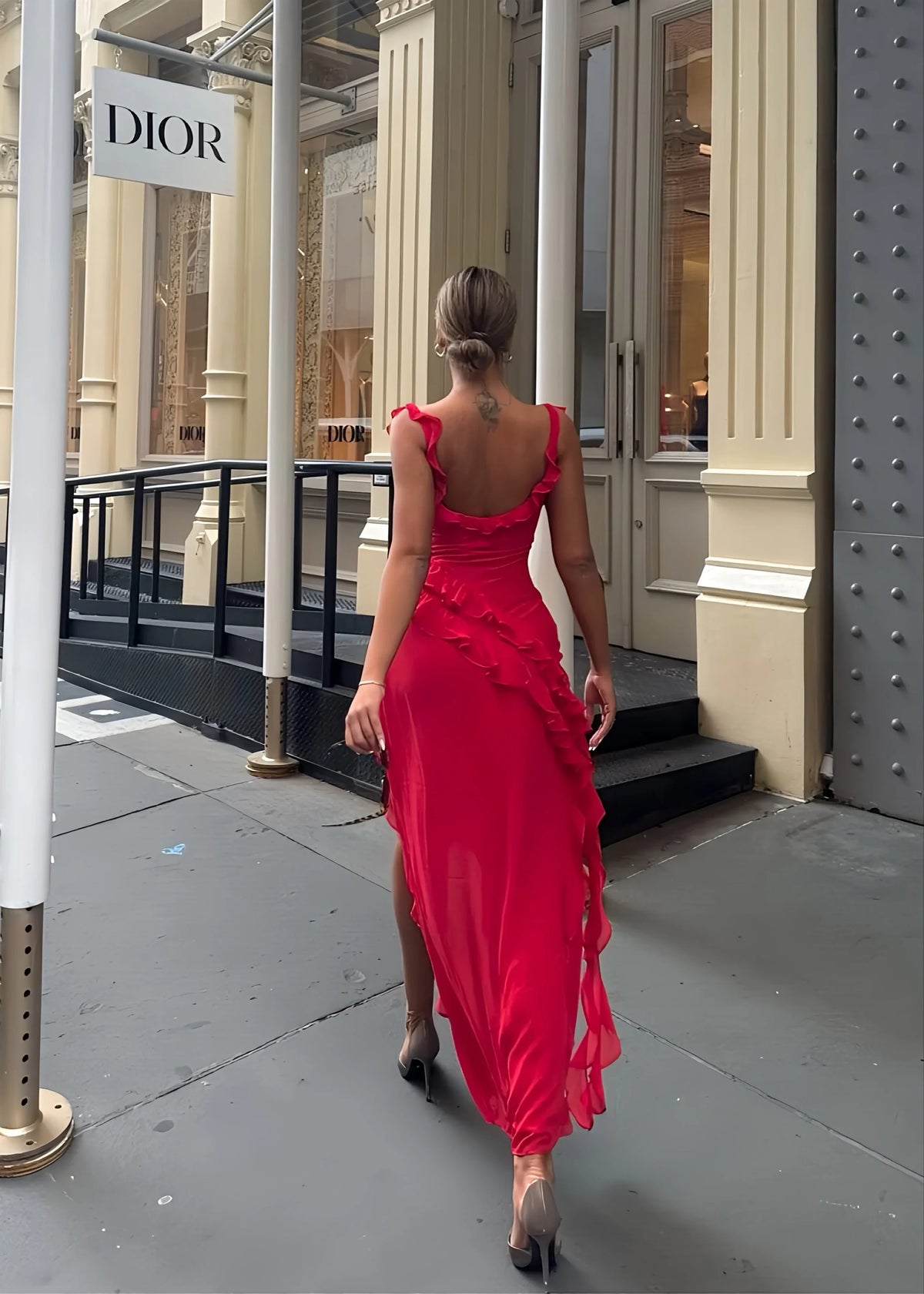 Dress Women's Sexy Sleeveless High Slit Bodycon Maxi Dress Summer Backless Irregular Ruffle Tassel Party Club Dress