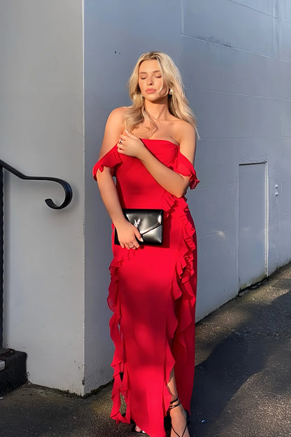 Dress Women's Sexy Sleeveless High Slit Bodycon Maxi Dress Summer Backless Irregular Ruffle Tassel Party Club Dress
