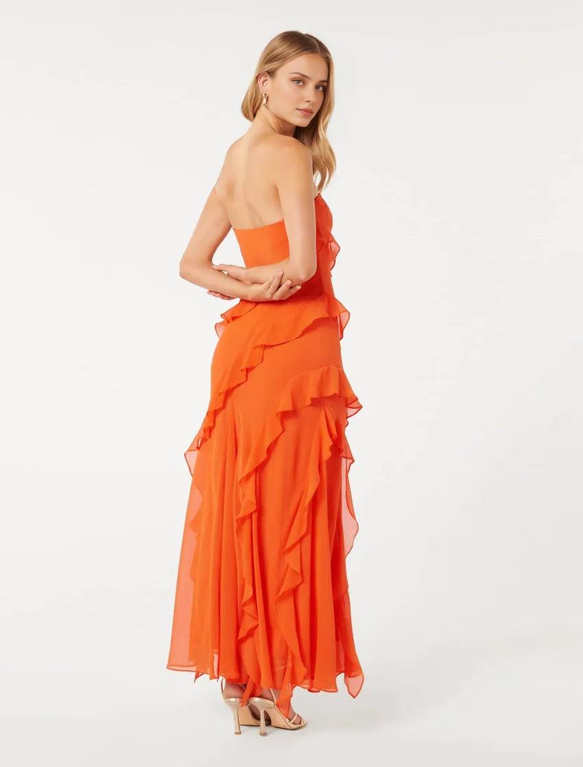 Dress Women's Sexy Strapless Birthday Party Dress Backless Tassel Ruffle Long Slim Beach Prom Dress
