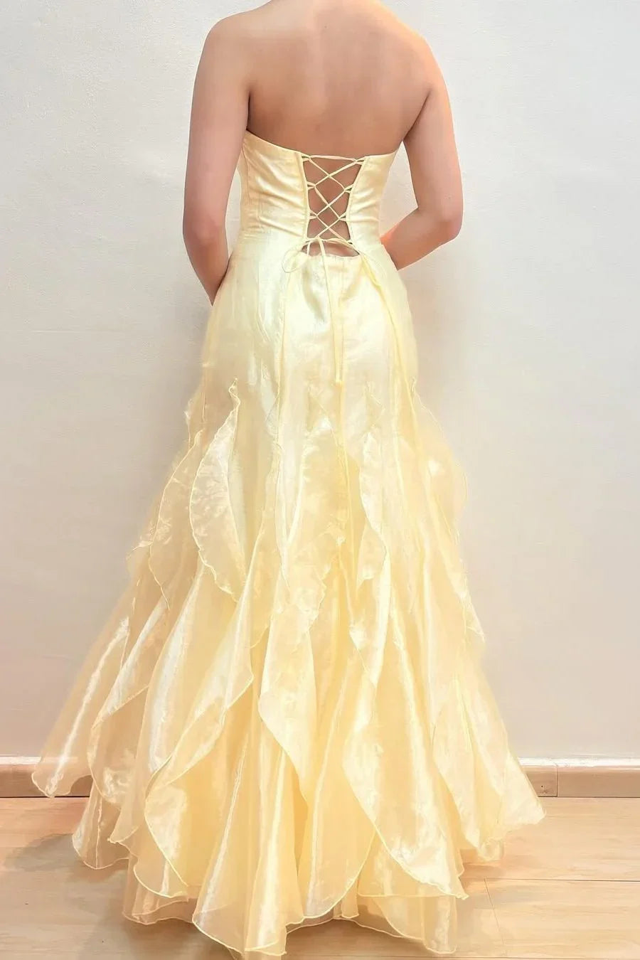 Dress Yellow Elegant Fashion Off-shoulder Sleeveless Tube Top Long Ruffle Formal Prom Dress Evening Dress Party Dress