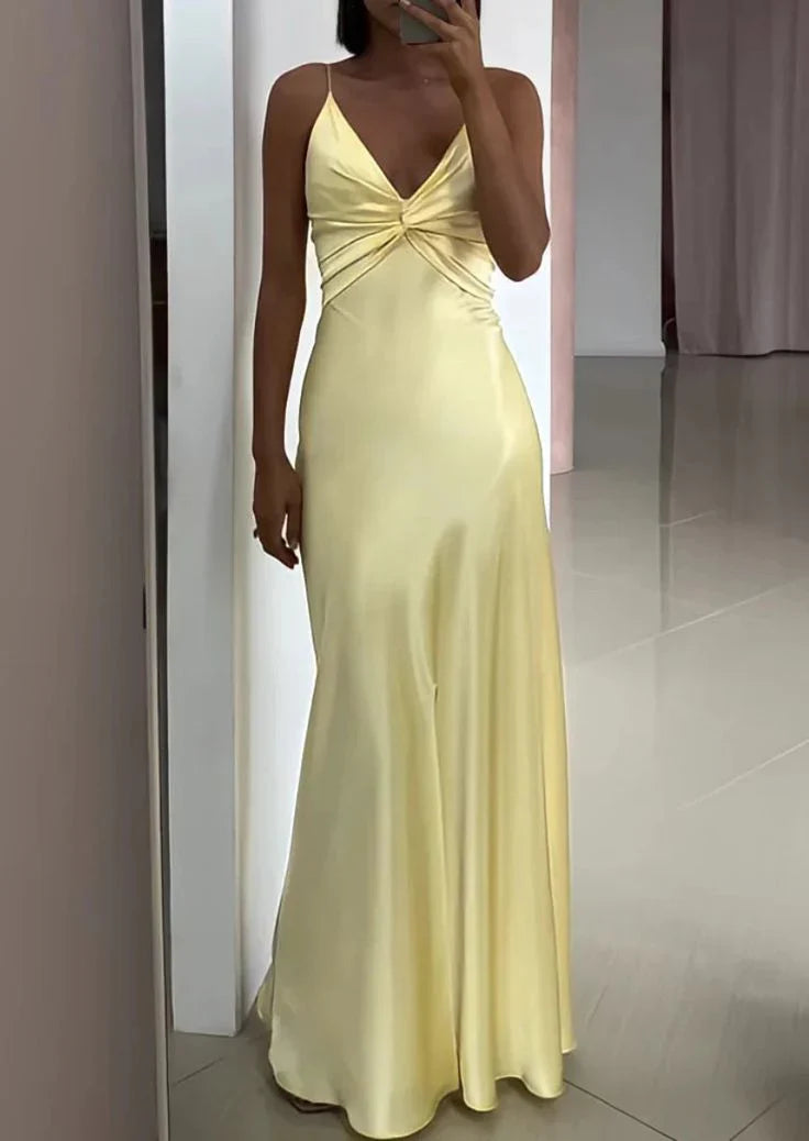 Dress Yellow Fashion V-neck Spaghetti Straps Elegant Long Satin Back lace-up Ball Gown Evening Dress Party Dress Prom Dress