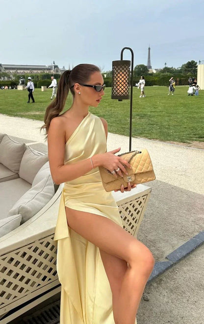 Dress Yellow One Shoulder Prom Dress Sexy Evening Dress With Side Slit Formal Wear Dresses