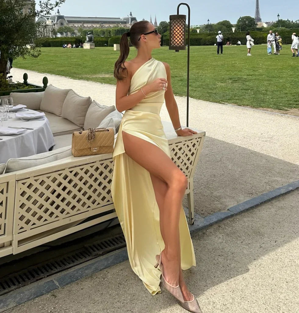 Dress Yellow One Shoulder Prom Dress Sexy Evening Dress With Side Slit Formal Wear Dresses