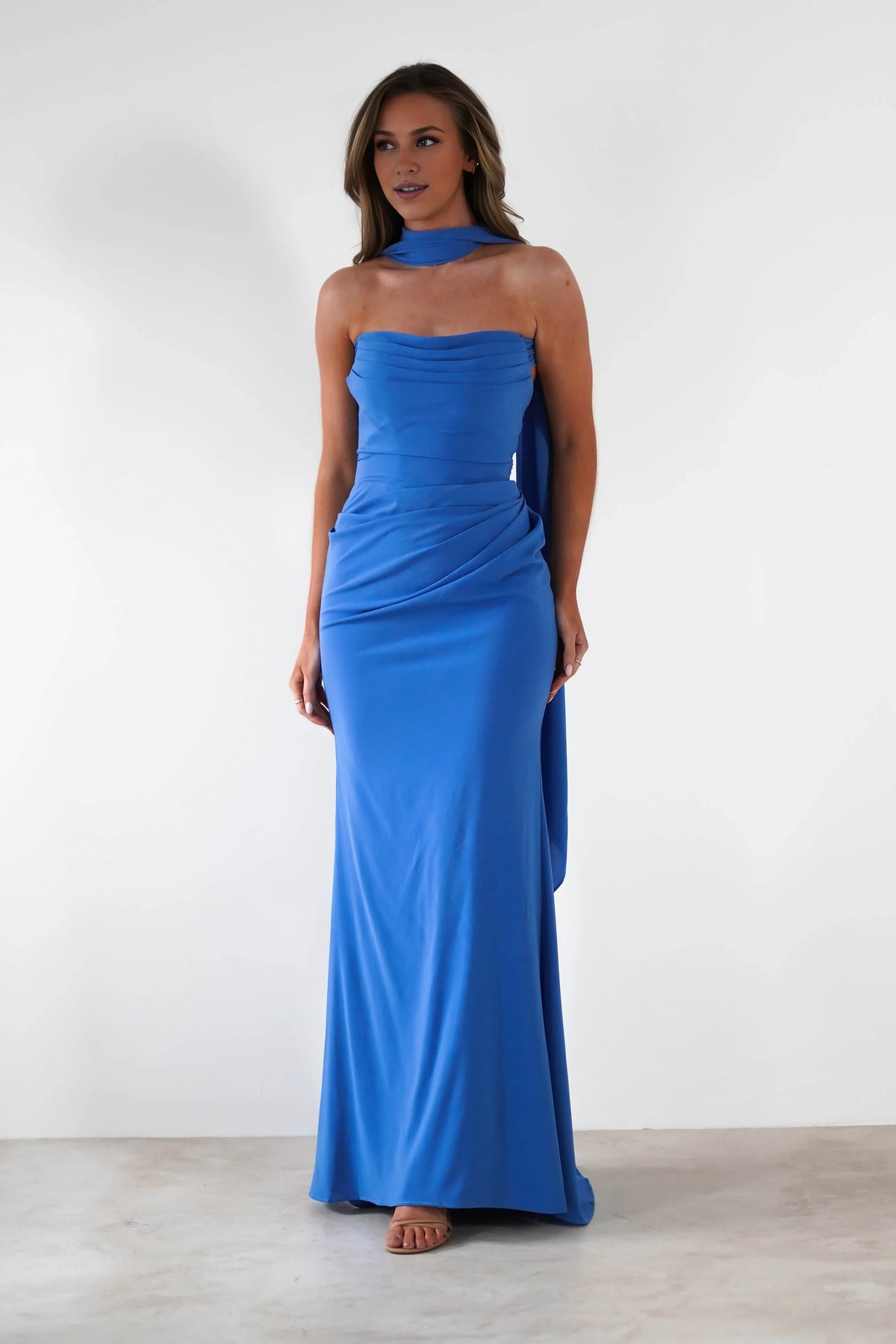 Dress Yellow Gown Strapless Neck Halter Ruched Bodice And A Floor Length Hem Prom Dress