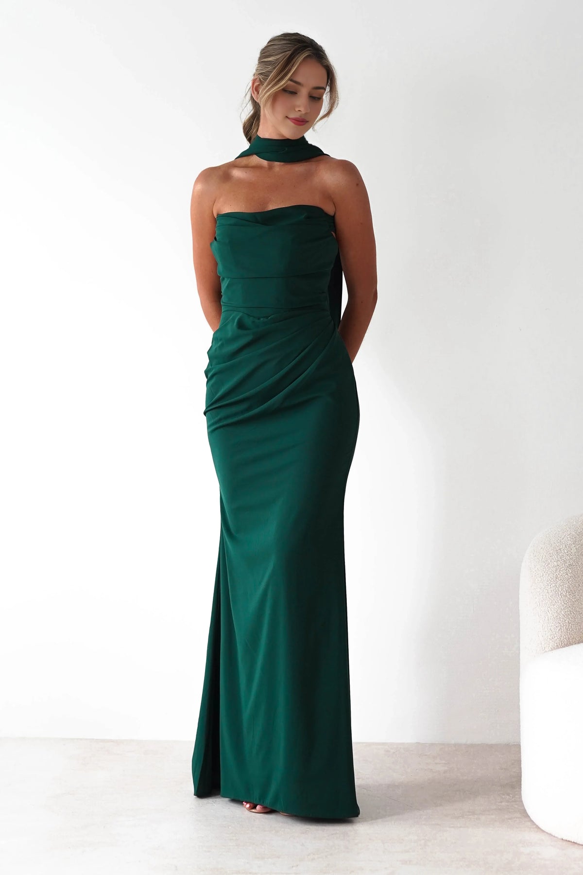 Dress Yellow Gown Strapless Neck Halter Ruched Bodice And A Floor Length Hem Prom Dress
