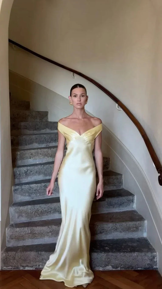Dressyellow/Blue Fashionable Simple Mermaid Strapless Long Satin Ball Gown Prom Dress