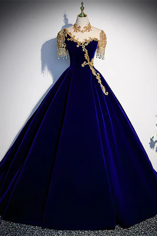 Elegant Gorgeous Dark Green A-line Long Formal Gown with Gold High Neck Prom Dress Prom Dresses Stores