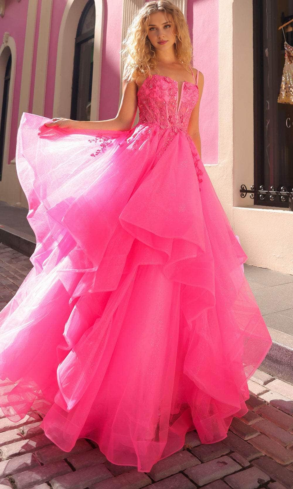 Formal Women's Dresses Spaghetti Straps Tiered Ruffle Prom Dress Sleeveless A-line Floor Length Prom Dress Prom Dresses Stores