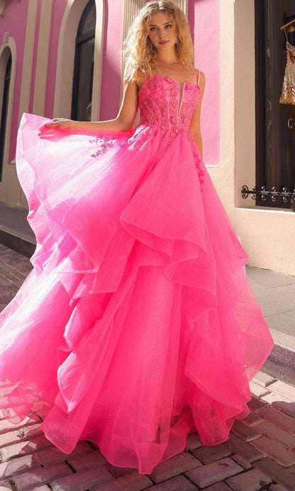Formal Women's Dresses Spaghetti Straps Tiered Ruffle Prom Dress Sleeveless A-line Floor Length Prom Dress Prom Dresses Stores