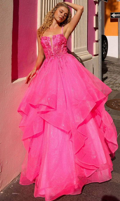 Formal Women's Dresses Spaghetti Straps Tiered Ruffle Prom Dress Sleeveless A-line Floor Length Prom Dress Prom Dresses Stores